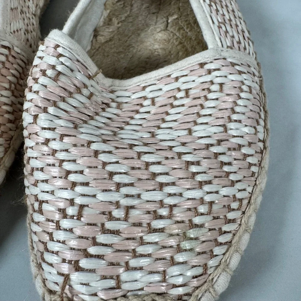 Soludos Woven Espadrilles Slip On Flats Pale Pink White‎ Resort Cruise Size 41